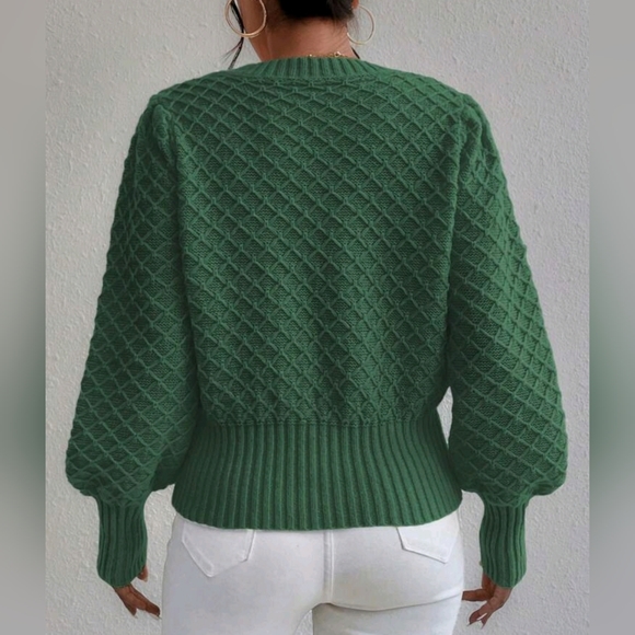 New Chic Chunky Argyle Knit Sweater Top Pullover Green - Picture 4 of 9